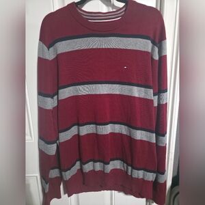Tommy Hilfiger Red and Gray Striped Cardigan